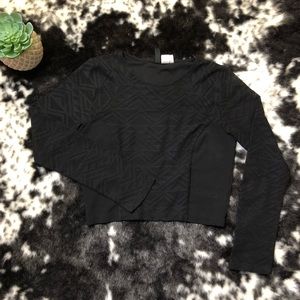 Black Fitted Geometric Patterned Long-sleeve Top